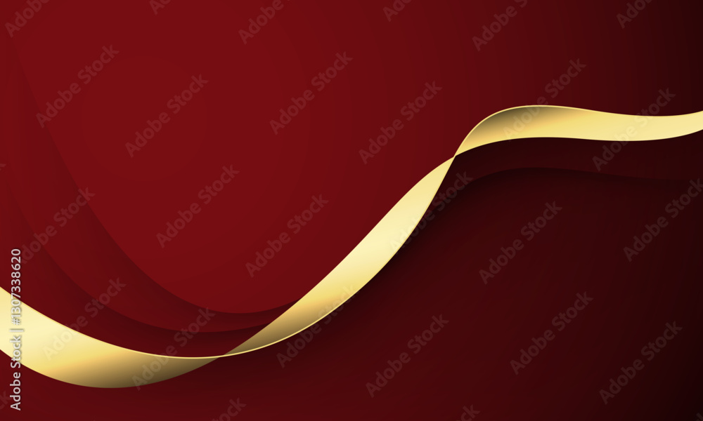 Poster abstract gold line ribbon curve overlap on red fabric wave design modern luxury elegant background v