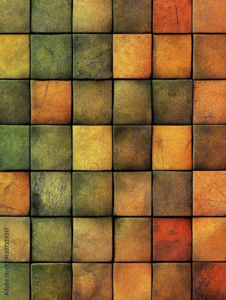 Poster abstract mosaic pattern of square tiles with varied colors and textures in grid formation
