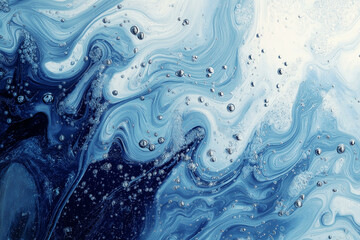 Obraz premium Blue water background. Abstract liquid wallpaper with water drops, rain and spray. Ocean or sea surface with splashes and droplets