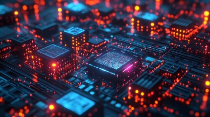 Fototapeta premium Glowing Circuit Board Abstract Technology Image