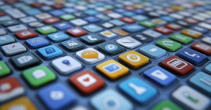 Colorful grid of application icons, showcasing a diverse range of designs and functionality in modern digital interfaces.