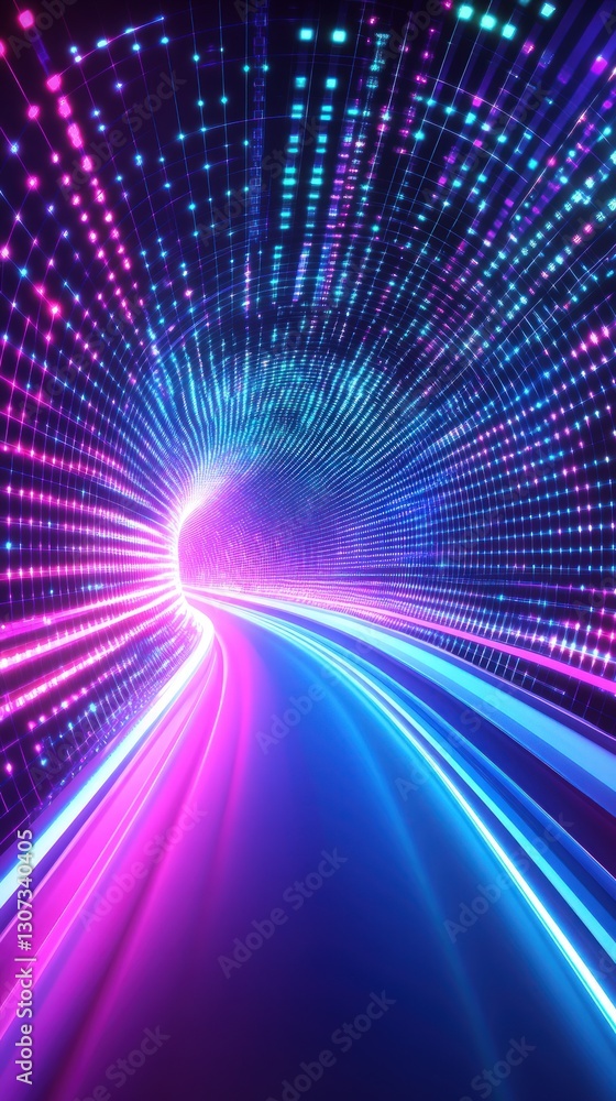 Poster abstract neon tunnel with blue and pink light streaks creating a futuristic and dynamic visual exper