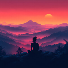 Obraz premium Meditative sunset over mountainous landscape nature scene tranquil environment serene viewpoint for inner peace
