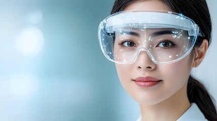 Augmented Reality Nurse Utilizing Real Time Patient Vitals Overlay for Digital Medical Assistance in a Futuristic Sci Fi Themed Environment with Tetradic Color Scheme