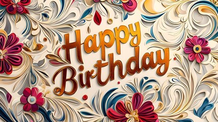 Beautifully crafted vintage style birthday card featuring an intricate lace patterned paper cutout design with ornamental floral swirls and vibrant gold foil Happy Birthday text