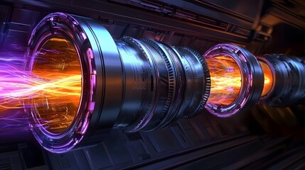 Conceptual depiction of an advanced energy transfer system featuring glowing plasma streams flowing and interacting in a futuristic digital aesthetic  This dynamic