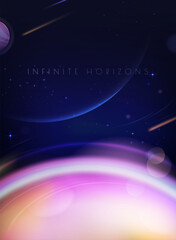 Obraz premium A cosmic illustration featuring the glowing atmosphere of a mysterious planet, with shooting comets and stars