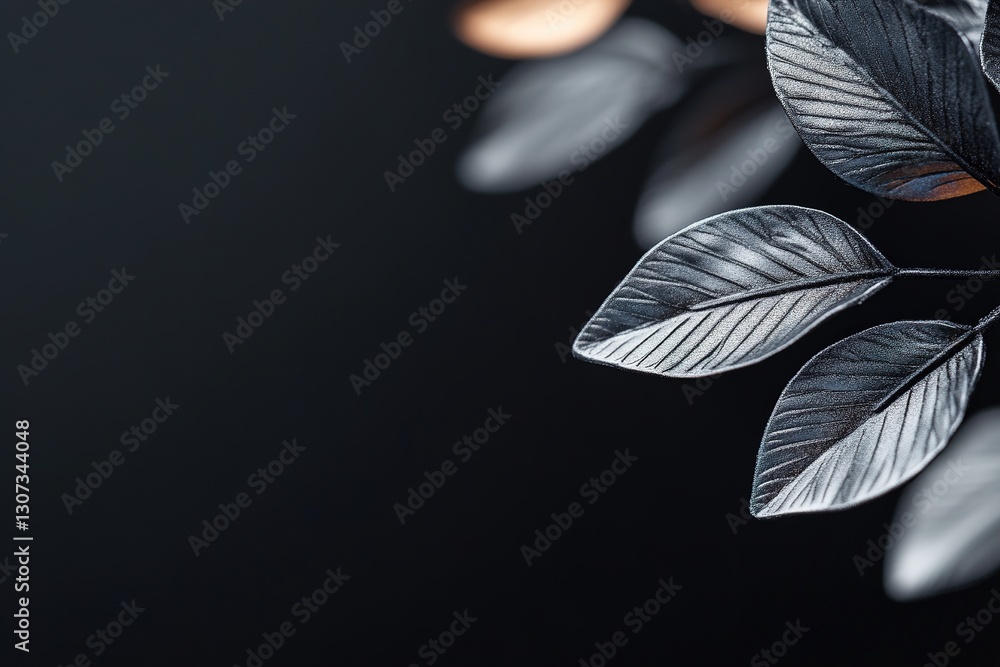Poster the setting features a luxurious botanical background characterized by chrome-tinted leaves that ref