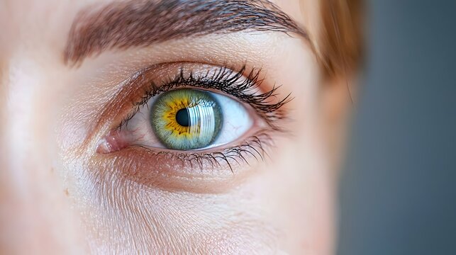 Futuristic close up view of a wearable AI powered device that projects a dynamic eye chart enabling real time vision tests and data analysis for advanced personalized optical healthcare solutions