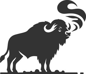 Buffalo standing tall, snorting with steam from nostrils animal vector silhouette