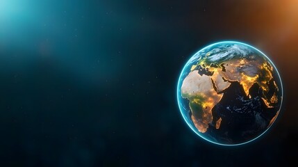 Fototapeta premium Holographic Earth Sketched in Bright Neon Lines Floating in a Futuristic Digital Classroom Augmented Reality Education Concept Visualization for the Future of Learning and Teaching
