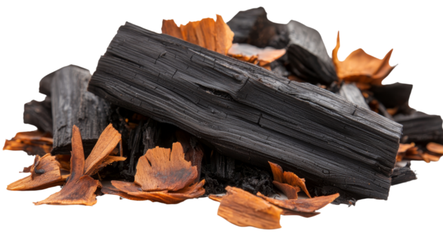 On a white background, wheat stubble and soil are isolated, along with grains, dirt, a dry rotten branch, and crops that have been both mowed and harvested