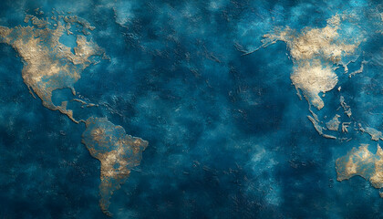 Fototapeta premium Gold World Map on Teal Cosmic Background