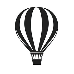 PNG black and white hot air balloon silhouette isolated on white background in minimalistic vintage design