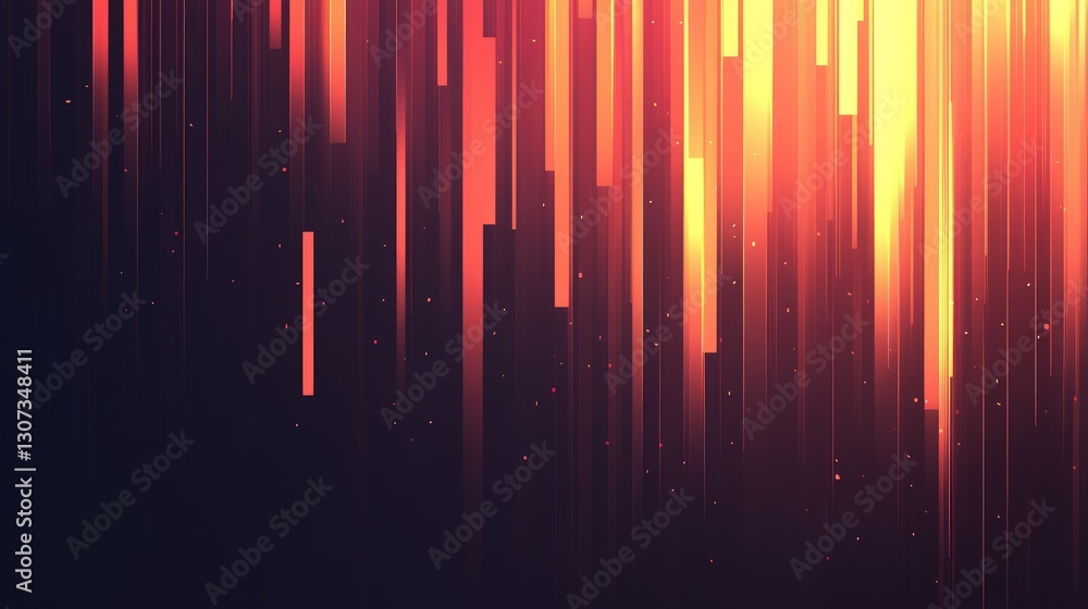 Poster abstract vertical light streaks in orange and yellow colors on dark background creating dynamic and 