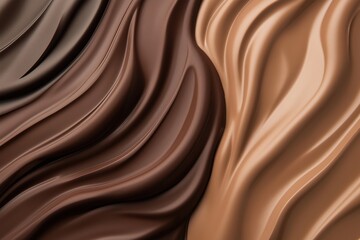 Fluid chocolate textures in various shades, smooth waves of chocolate, closeup view