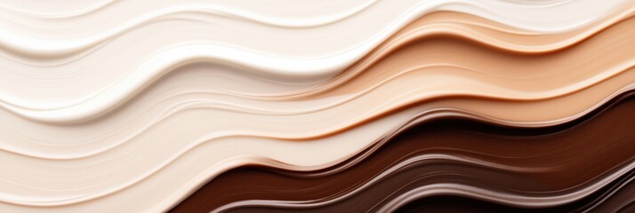 Smooth cream colors abstract wavy background, blending textures in shades of beige, brown, and white