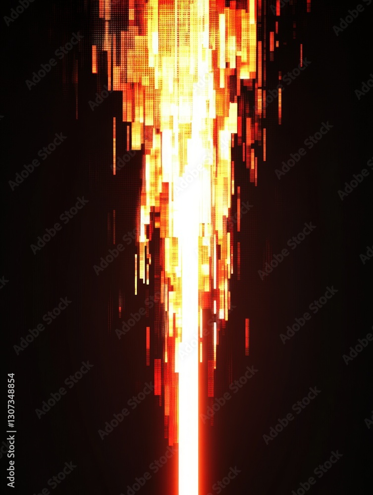 Poster abstract vertical light beam with pixelated effect in dark background