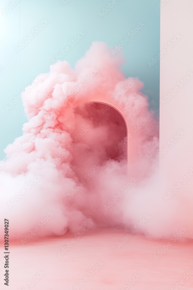 Poster smooth gradient transitions from cyan to blush pink create an ethereal atmosphere, complemented by a