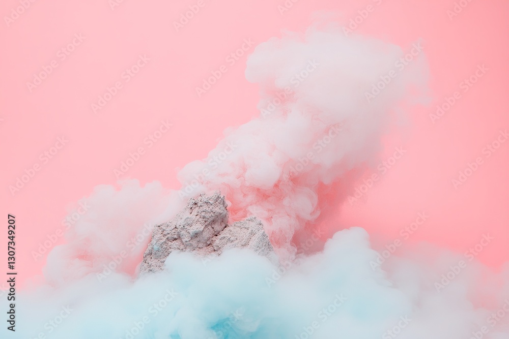 Poster this smooth gradient backdrop transitions from cyan to blush pink, enhanced by an ethereal fog. idea