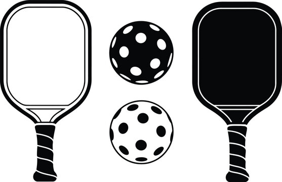 Pickleball racket and ball silhouette, Pickleball bundle silhouette, Pickleball with beat Pickleball paddles silhouette