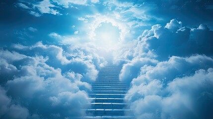 Stairway through the clouds leading to an open gate of heaven, photographic style