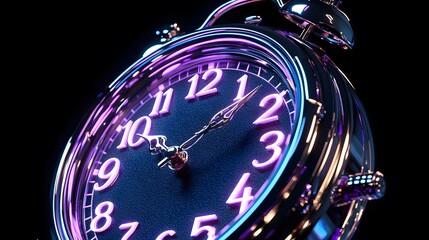 The clock face is illuminated with neon lights