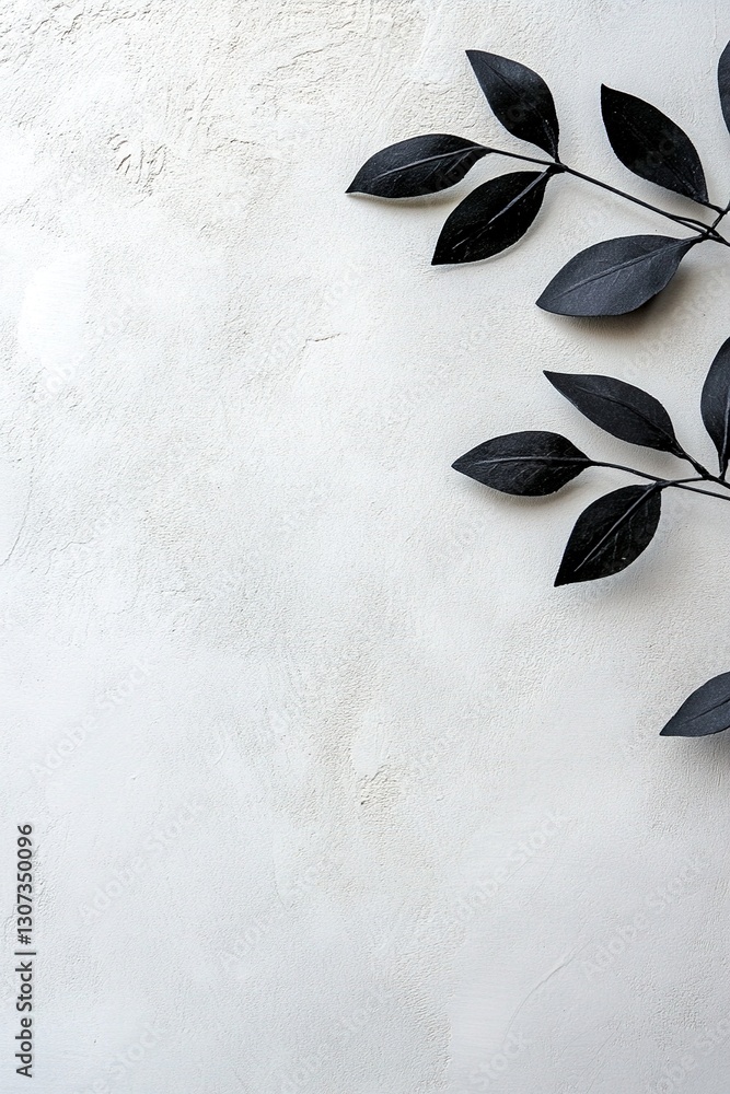 Poster black leaf shadows softly overlay a rough concrete texture, creating a refined and minimalist aesthe