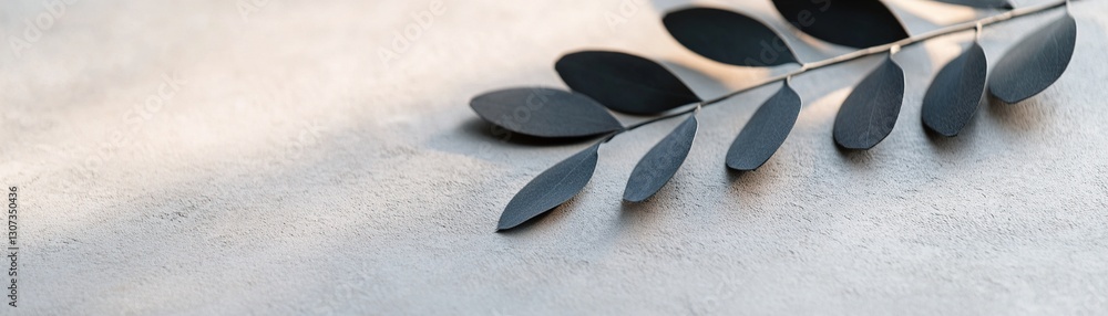 Aufkleber soft-focus black leaf shadows gently fall over a rough concrete surface, creating a minimalist aesth