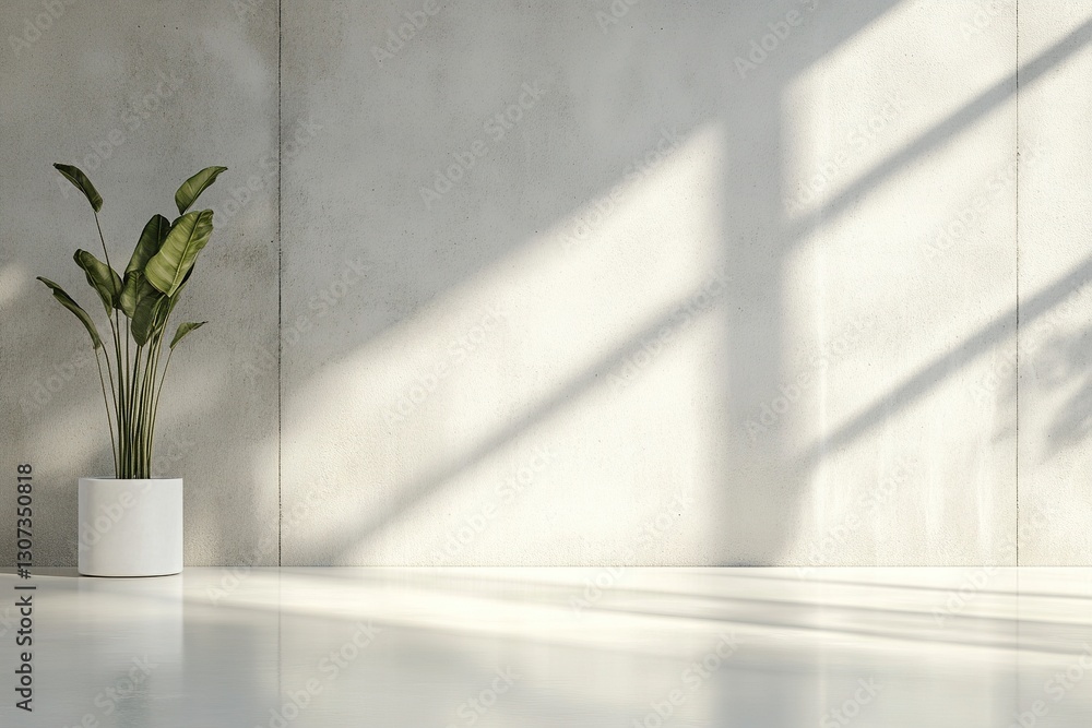 Poster a serene environment showcases a minimalist concrete backdrop softened by diffused light from froste