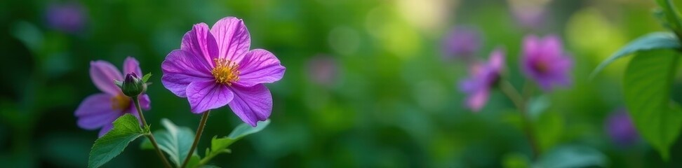 Vibrant purple bloom against lush green foliage , summer, vegetation, garden