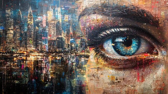 Close up view of a leader s reflection in a glass window symbolizing their strategic vision and ambitious outlook over the futuristic cityscape below