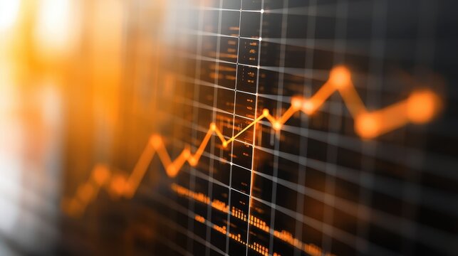 A close-up of a financial chart displaying an upward trend with a glowing orange line against a grid background, symbolizing growth and investment.