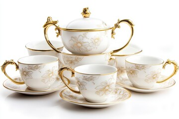 Fototapeta premium Sophisticated Tea Set with White Porcelain and Elegant Gold Trim