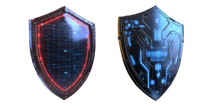 Dual Shields with Technological Designs on Transparent Background