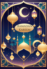 Ramadan Kareem Greeting Card, Islamic Traditional, using generative ai