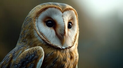 A close-up of a barn owl, showcasing its distinctive heart-shaped face, large dark eyes, and mottled feathers, highlighting its beauty in nature.