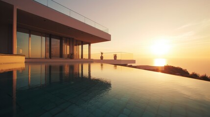 Luxury Oceanfront Villa at Sunset Minimalist Architecture and Infinity Pool