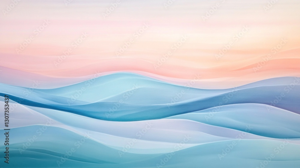 Poster abstract depiction of layered flowing wave like forms and gradients