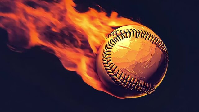 Flaming baseball in motion, dramatic sports background, possible use in sports graphics