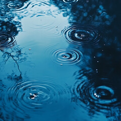 Obraz premium Blue Water Ripple Background - Calm Waves, Circular Ripples, Tranquil Surface