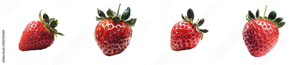 Poster a single ripe strawberry, isolated on a white background, comes with a clipping path