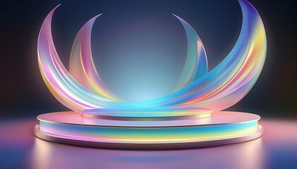 this abstract image showcases a modern display podium with a holographic wallpaper effect ideal for a best seller background
