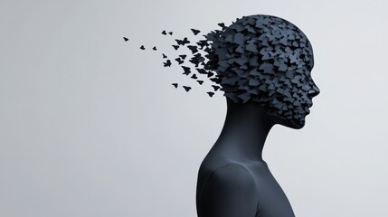 A creative representation of a silhouette with a head made of butterflies dispersing, this image symbolizes transformation and freedom, Ideal for themes around change, creativity, and inspiration,