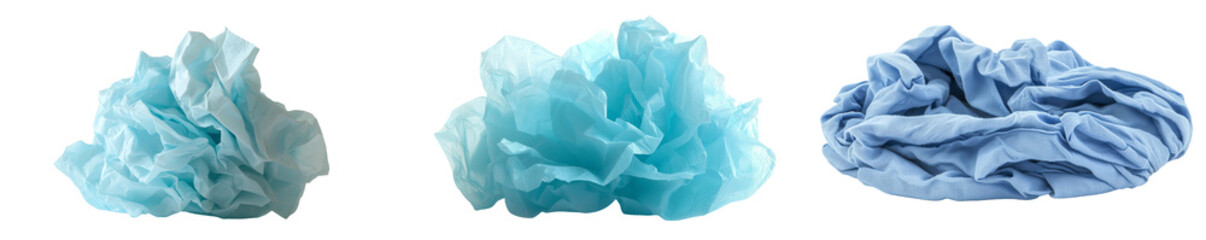 Obraz premium A blue paper serviette, crumpled and isolated, rests on a white background