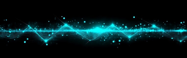 Abstract Glowing Blue Waveform with Dynamic Particles in Black Space
