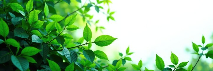 Obraz premium Dense foliage with green leaves and stems on white background, lush foliage, forest,