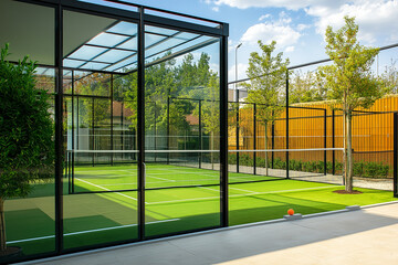 A transparent glass walls, highlighting a stylish architectural environment. a modern glass building, showcasing a sleek and contemporary design.