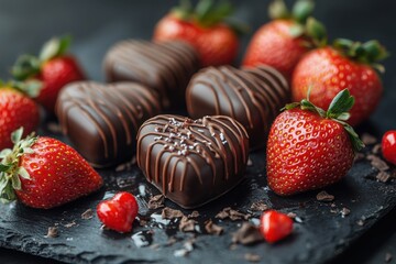 Sweet Treat: Chocolate covered strawberries and chocolate hearts perfect for Valentine's Day celebrations or special gifts