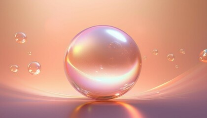 shimmering bubble sphere in a gradient peach background with shimmering colors and subtle atmospheric effects shimmering sphere colorful light pastel shades